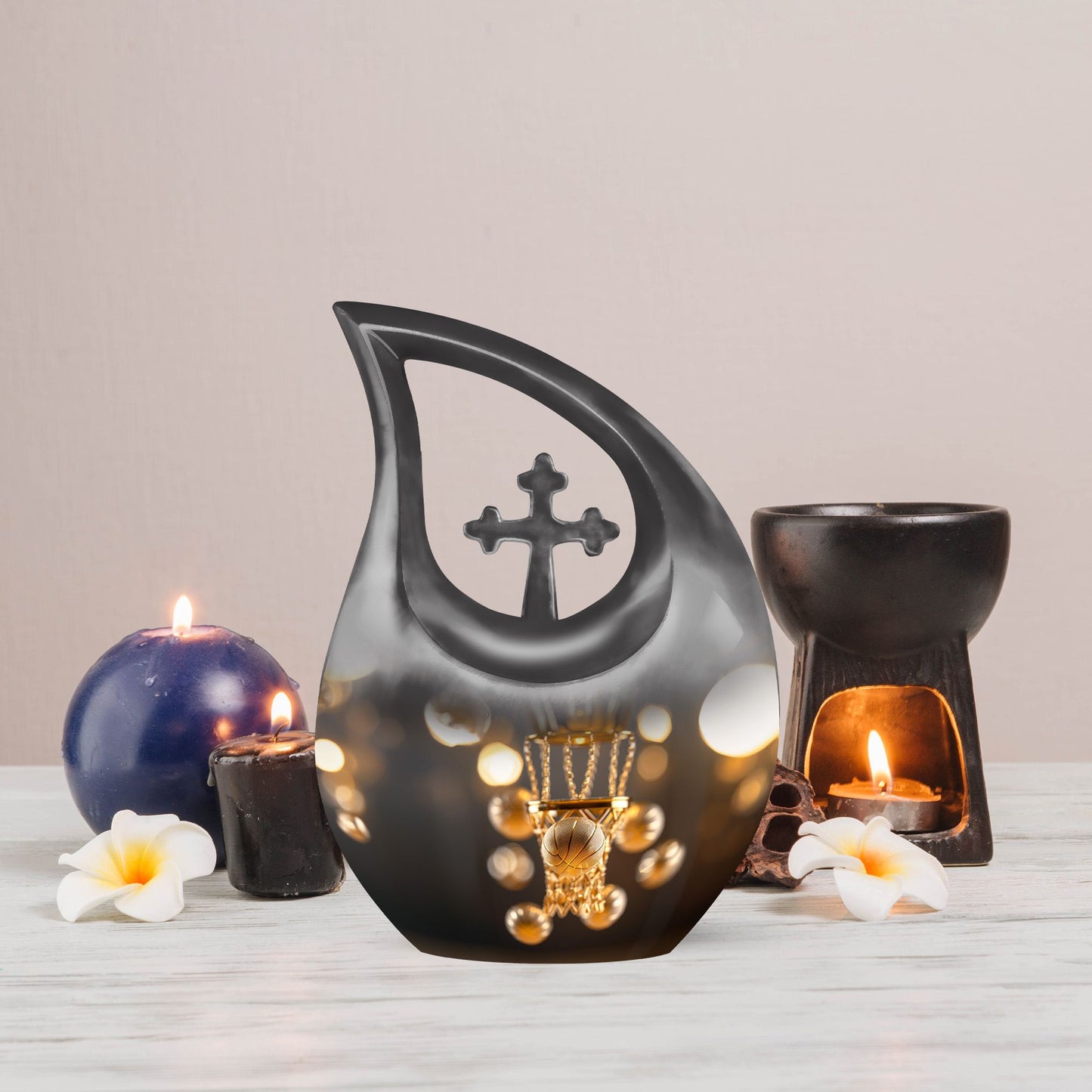 10 inch Basketball Themed Cross Drop Cremation Box for Adults