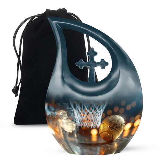 10-inch Basketball urn with Cross Drop design,