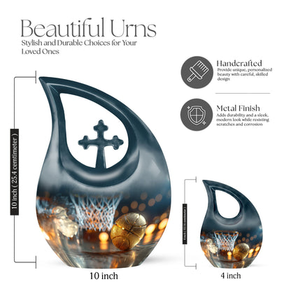 10-inch Basketball urn with Cross Drop design,