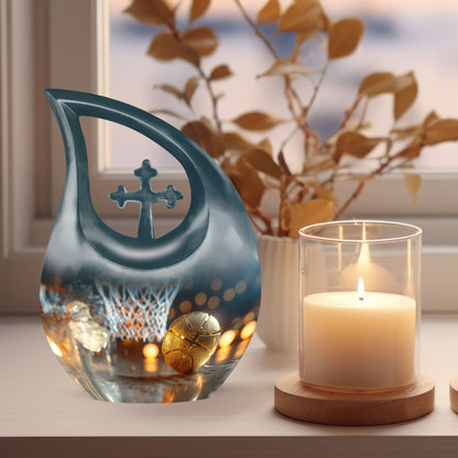 10-inch Basketball urn with Cross Drop design,