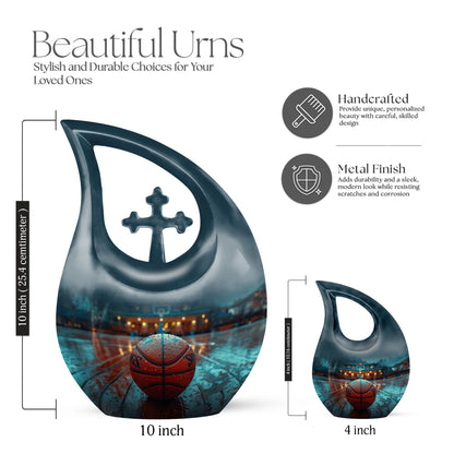 Basketball theme, extra large Cross Drop Basketball Urn 