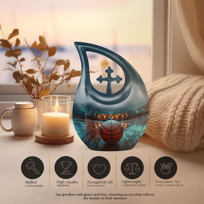 Basketball theme, extra large Cross Drop Basketball Urn 