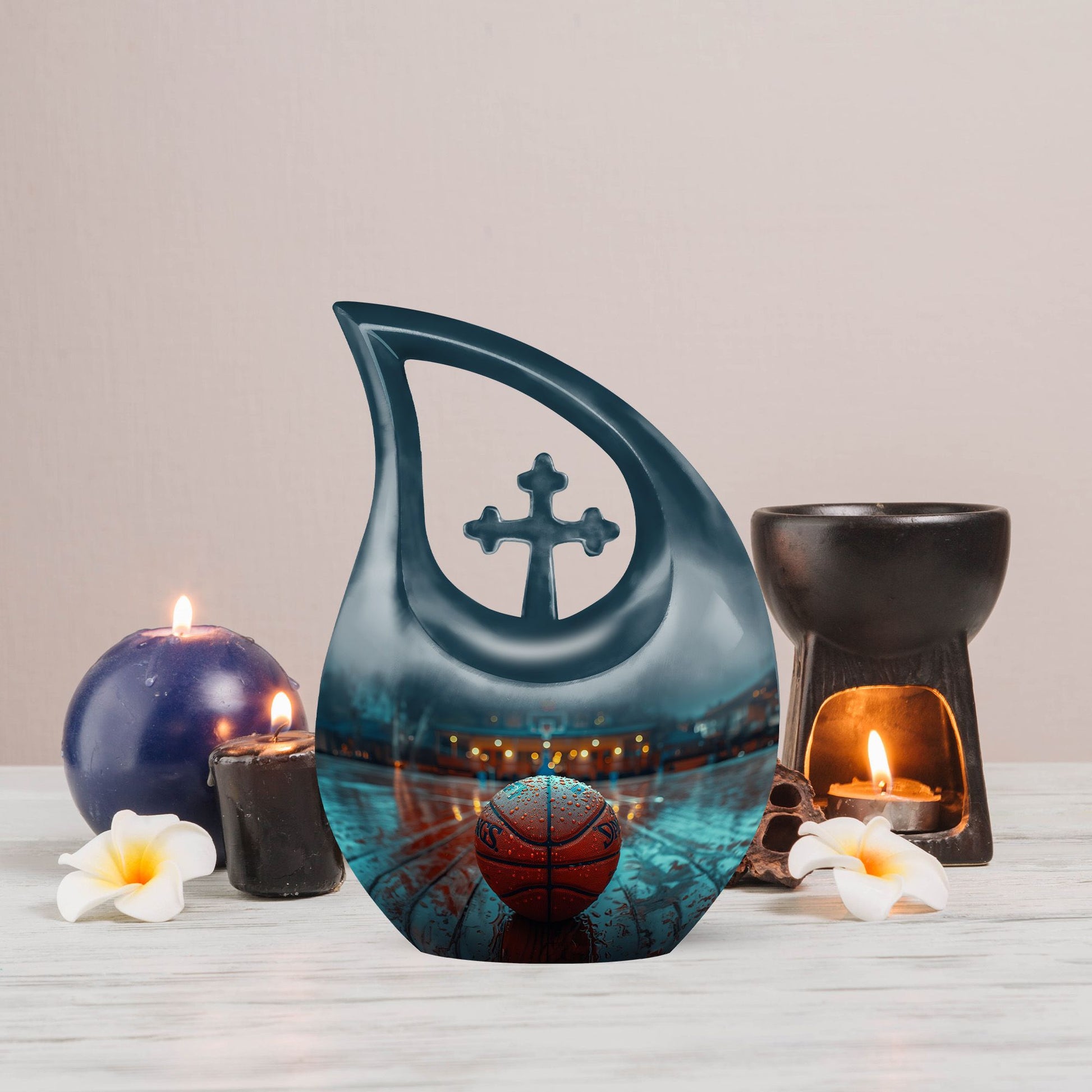 Basketball theme, extra large Cross Drop Basketball Urn 
