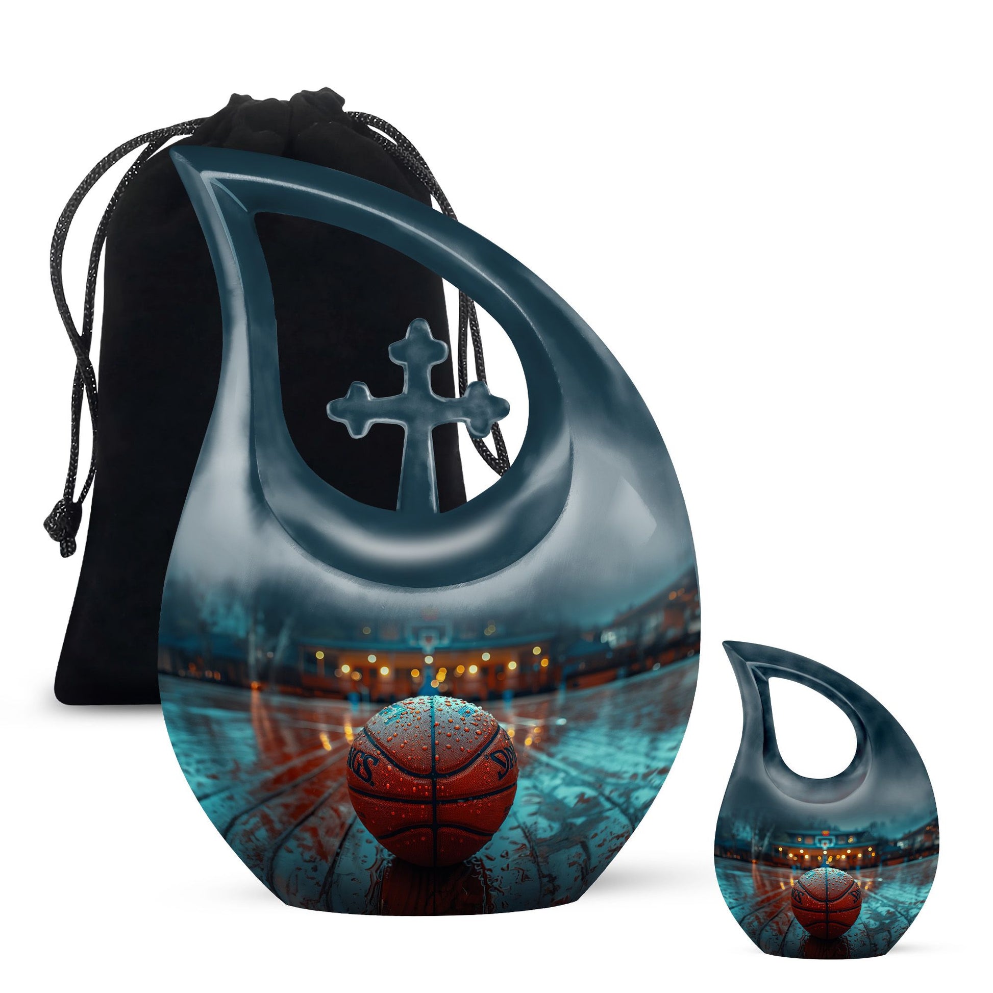 Basketball theme, extra large Cross Drop Basketball Urn 