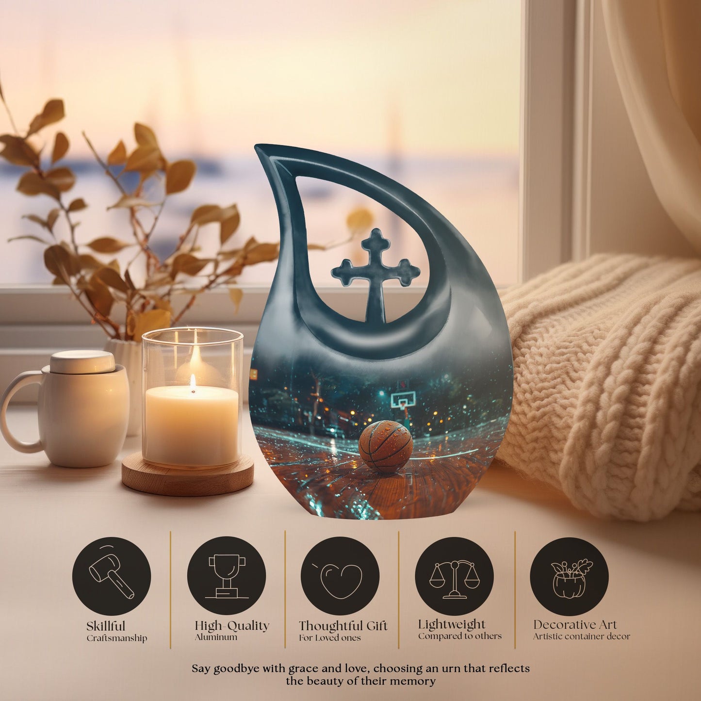 Medium-sized Basketball Urn in Cross Drop design,