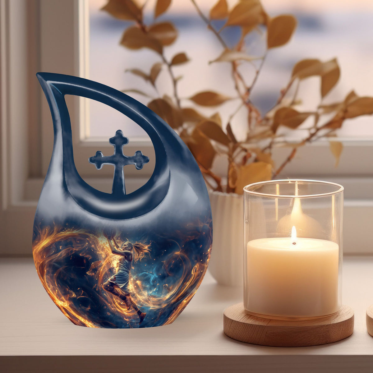 10-inch Basketball Theme Cross Drop Customized Urn