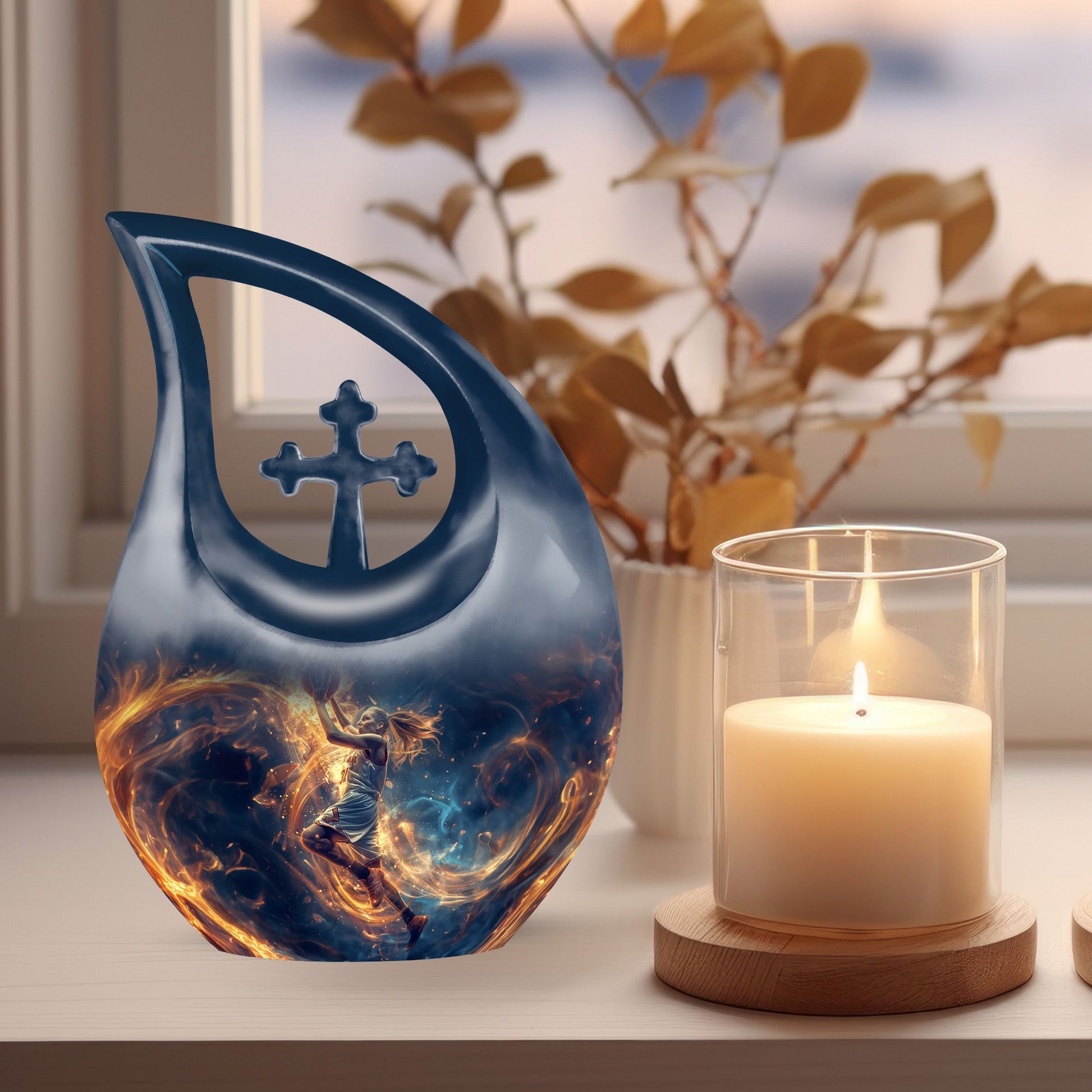 10-inch Basketball Theme Cross Drop Customized Urn