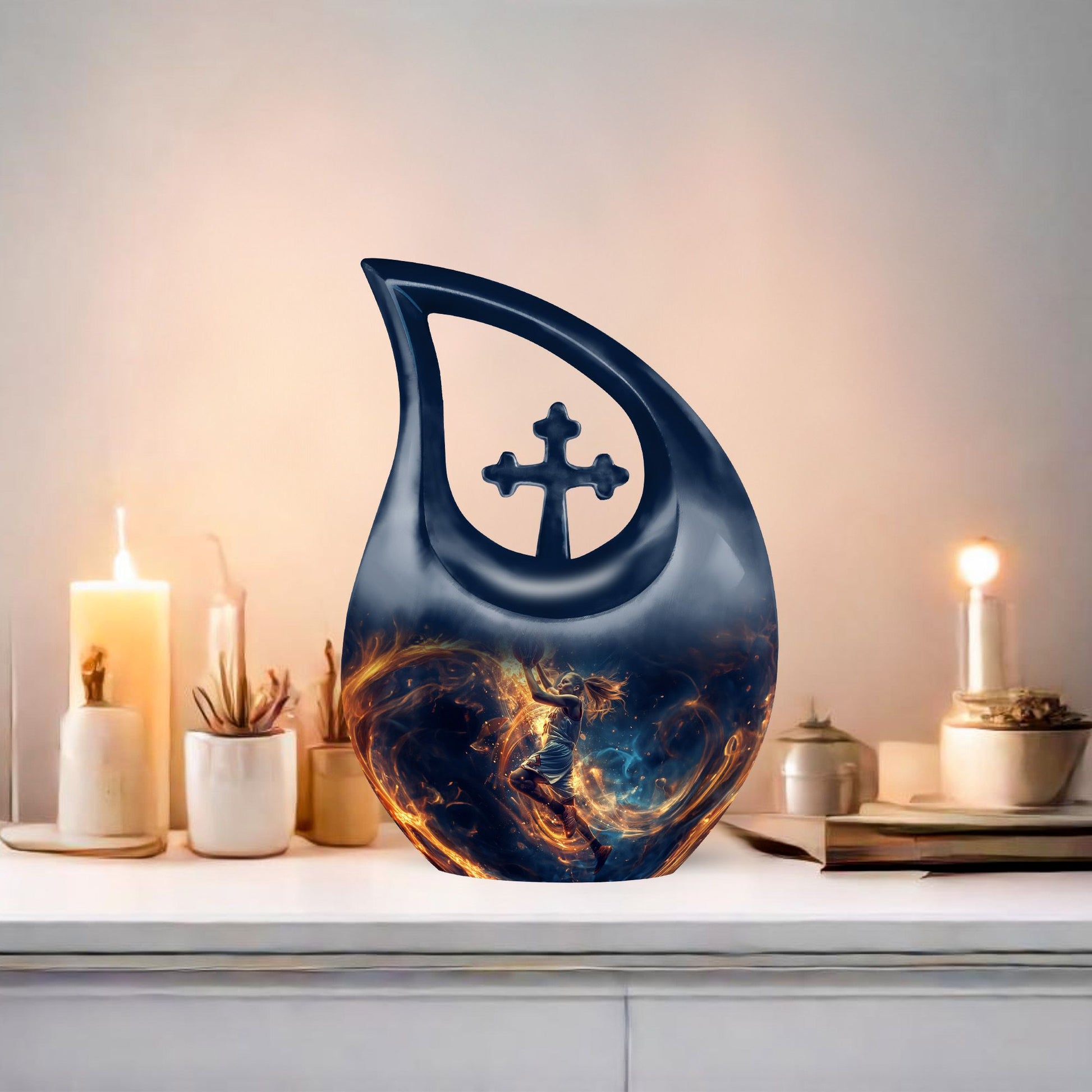 10-inch Basketball Theme Cross Drop Customized Urn