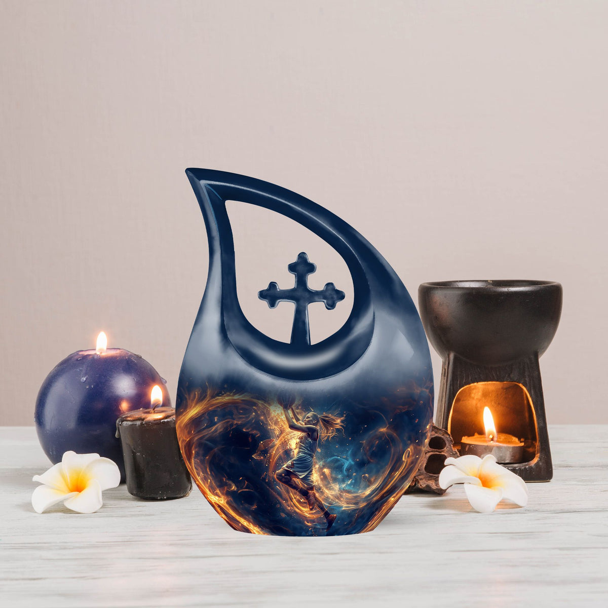 10-inch Basketball Theme Cross Drop Customized Urn