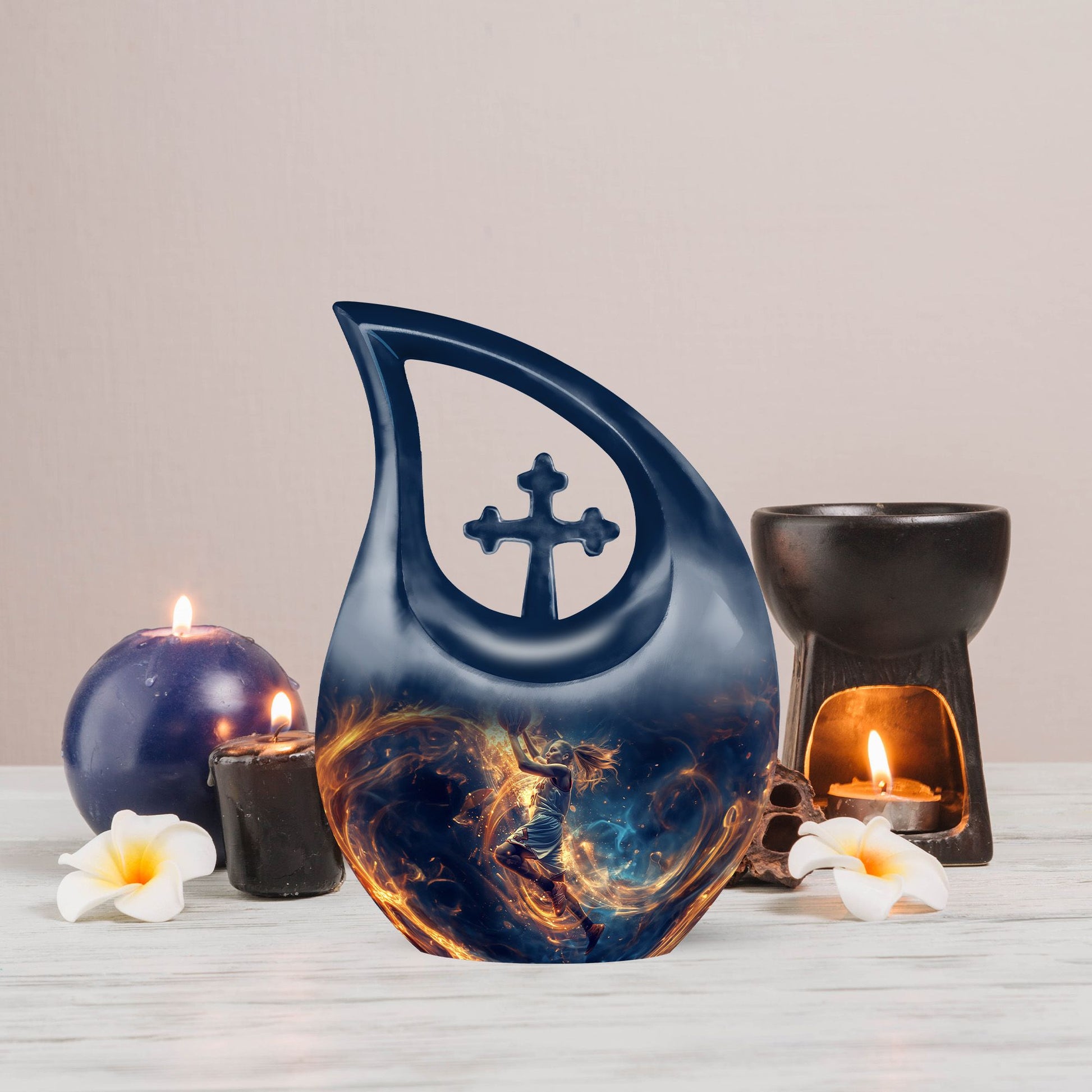 10-inch Basketball Theme Cross Drop Customized Urn