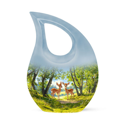 Medium size 10-inch Deer urn in Cross Drop design 