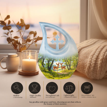 Medium size 10-inch Deer urn in Cross Drop design 