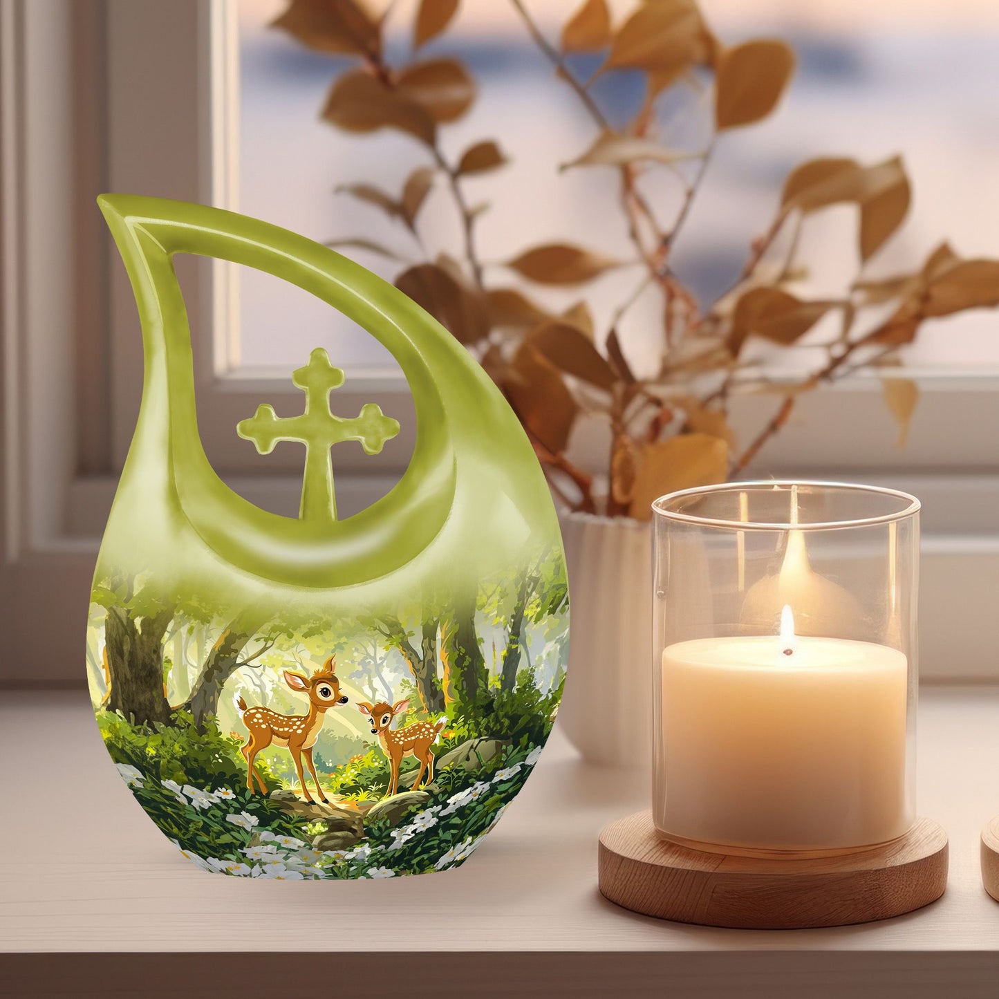 10 inch Deer-themed Cross Drop Extra Large Urn