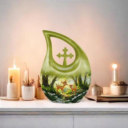 10 inch Deer-themed Cross Drop Extra Large Urn