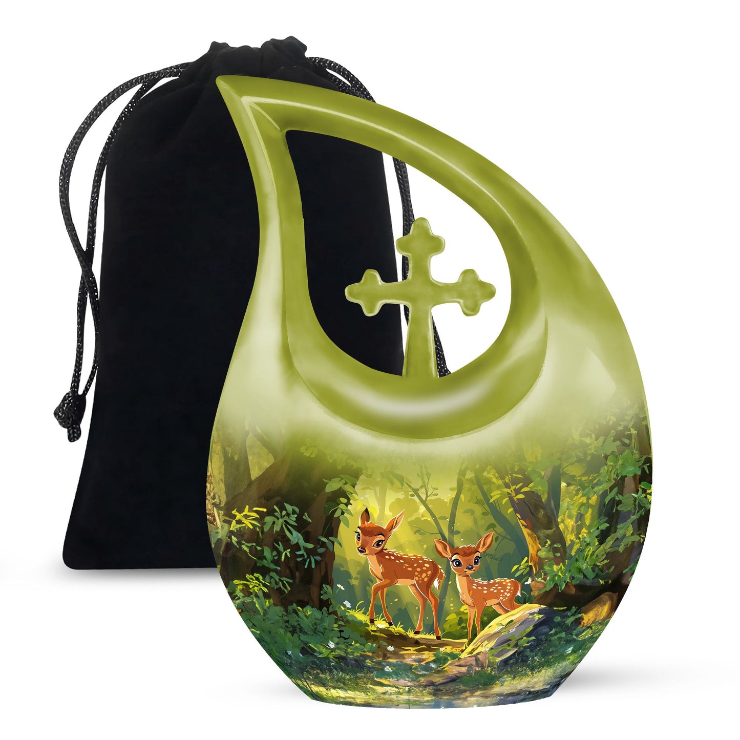 Customizable 10 inch Deer Themed Cross Drop Memorial Urn