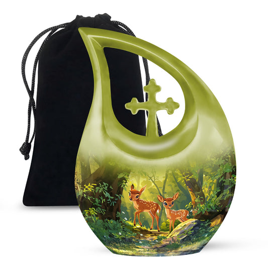 Customizable 10 inch Deer Themed Cross Drop Memorial Urn