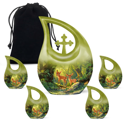 Customizable 10 inch Deer Themed Cross Drop Memorial Urn