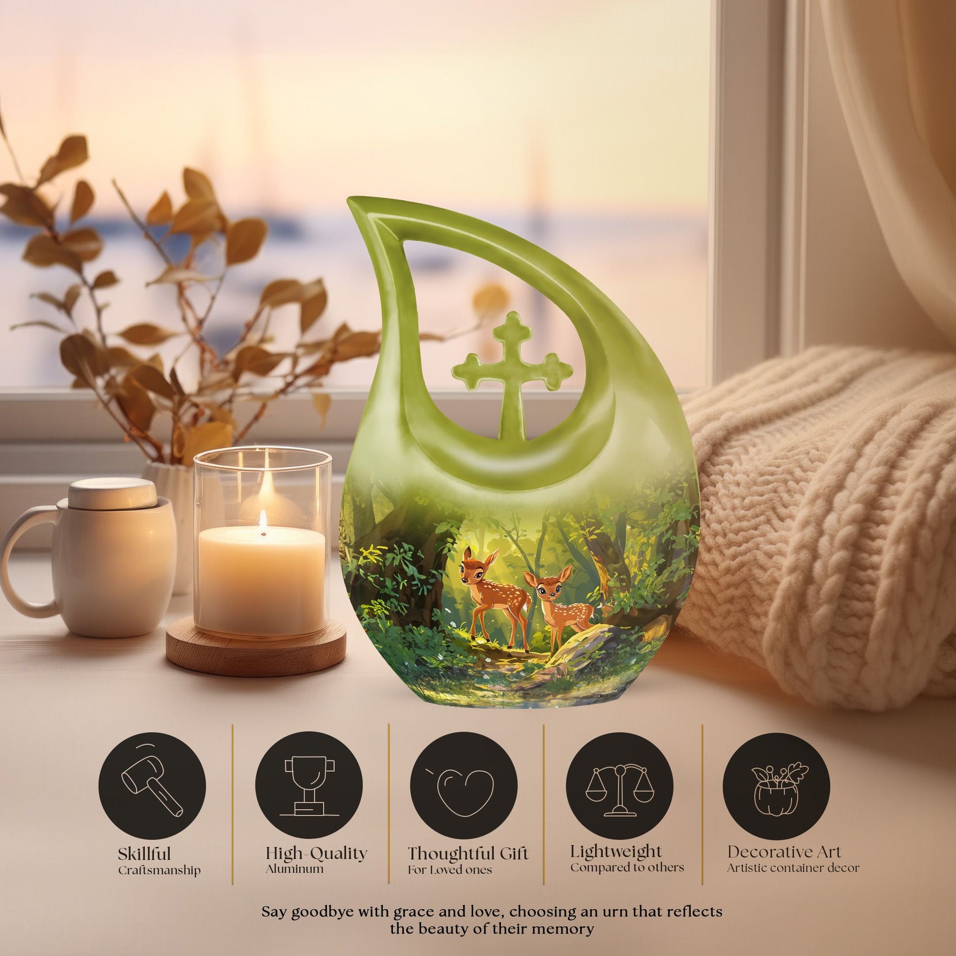 Customizable 10 inch Deer Themed Cross Drop Memorial Urn
