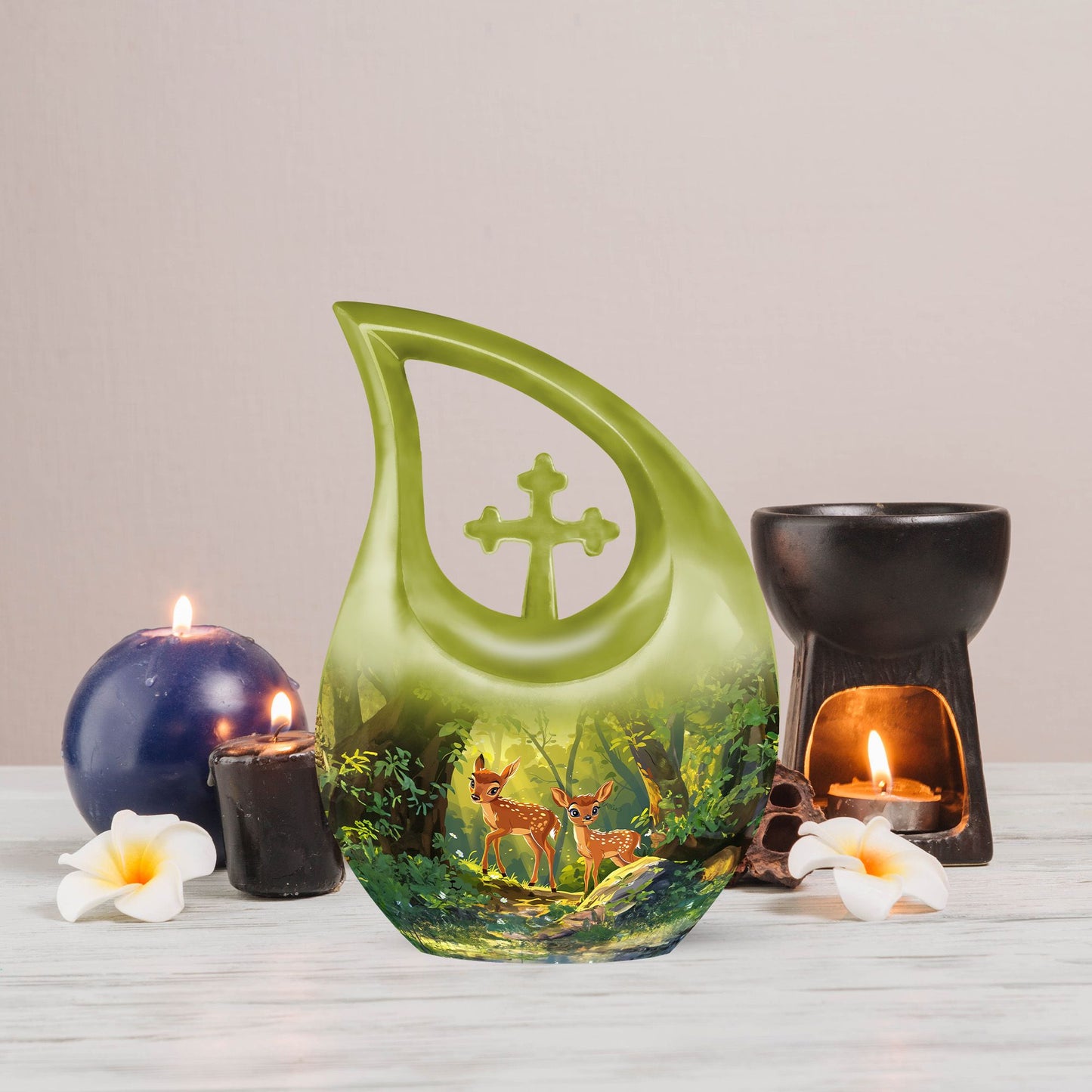 Customizable 10 inch Deer Themed Cross Drop Memorial Urn