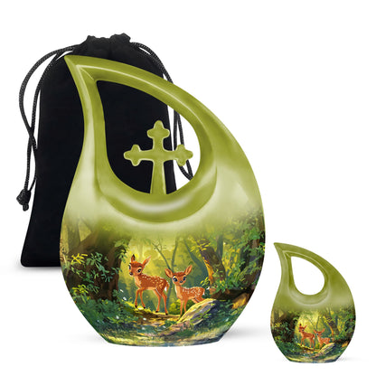 Customizable 10 inch Deer Themed Cross Drop Memorial Urn