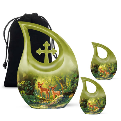 Customizable 10 inch Deer Themed Cross Drop Memorial Urn