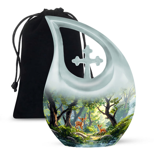 10 Inch Cross Drop Deer Urn 