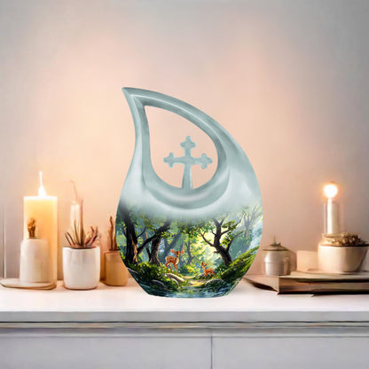 10 Inch Cross Drop Deer Urn 