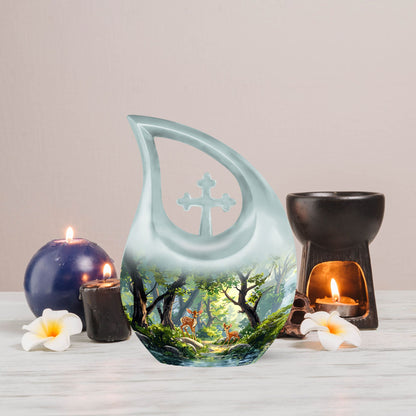 10 Inch Cross Drop Deer Urn 