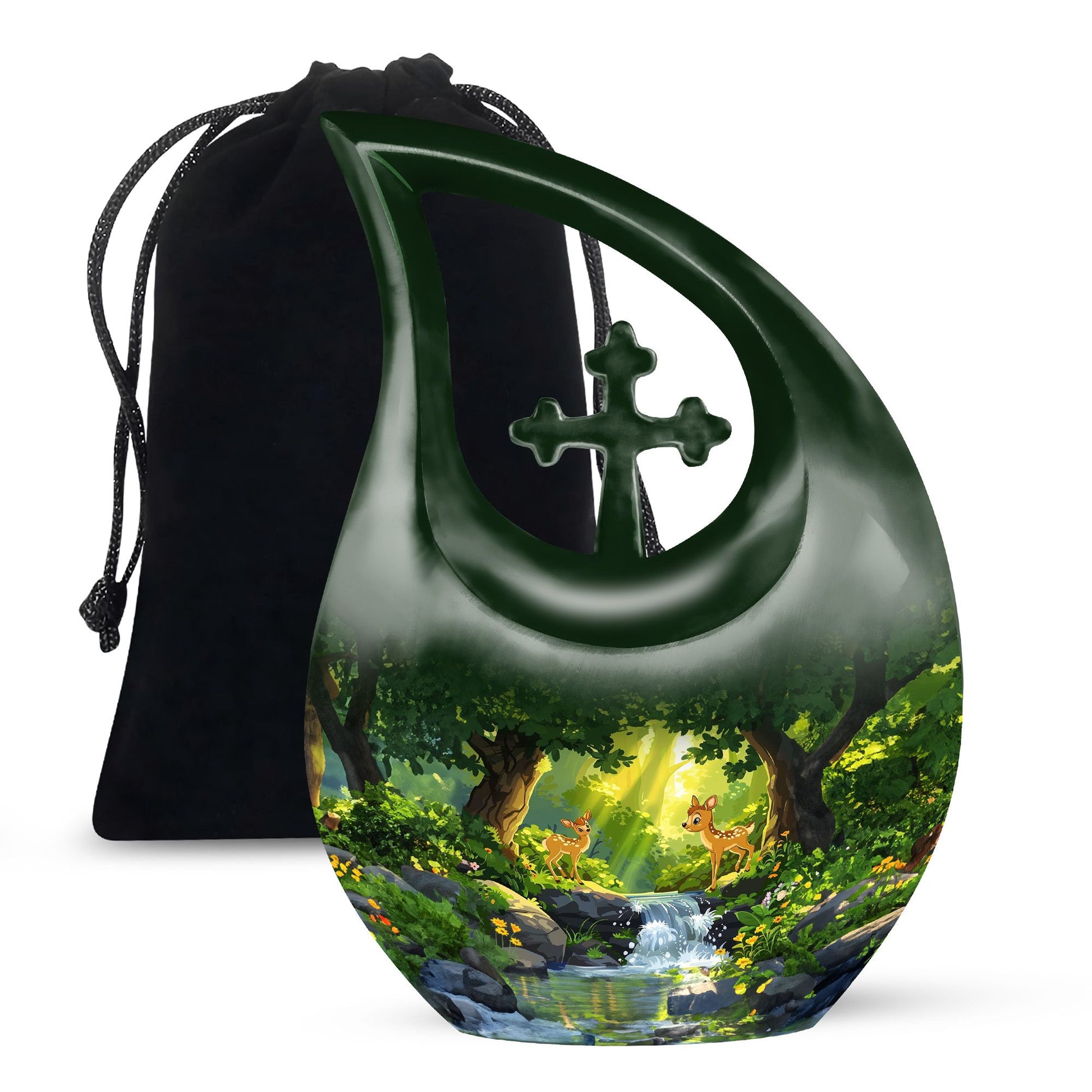 10-inch blue Deer Urn, Cross Drop design,
