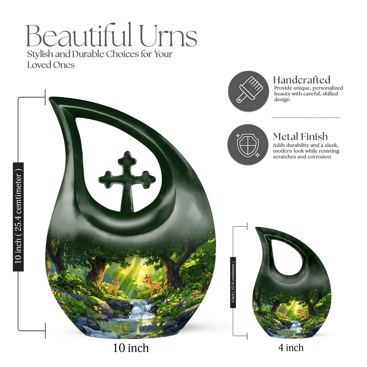 10-inch blue Deer Urn, Cross Drop design,