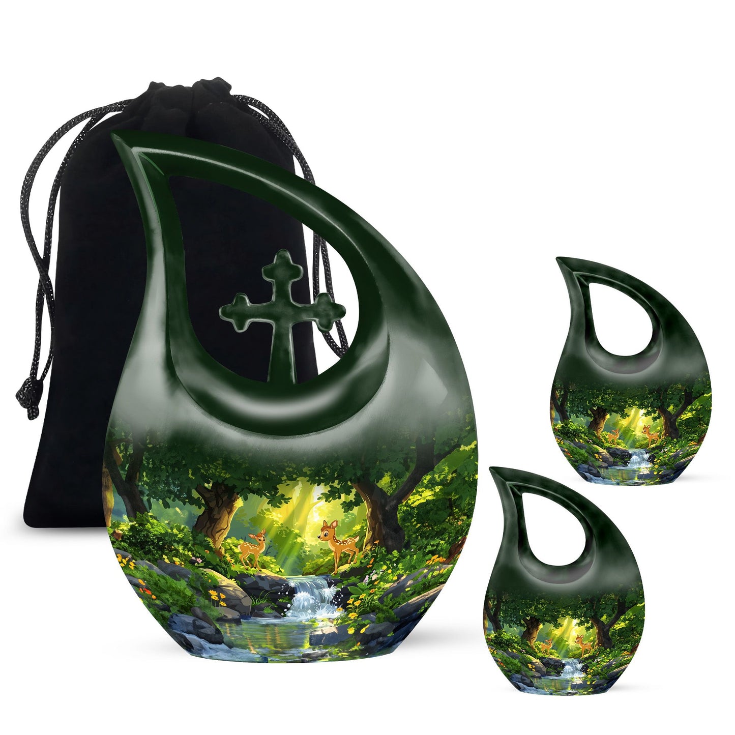 10-inch blue Deer Urn, Cross Drop design,