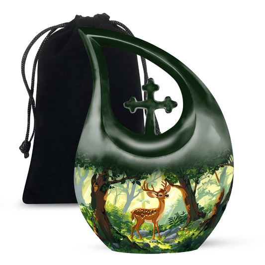 Deer themed Cross Drop design Large Urn 