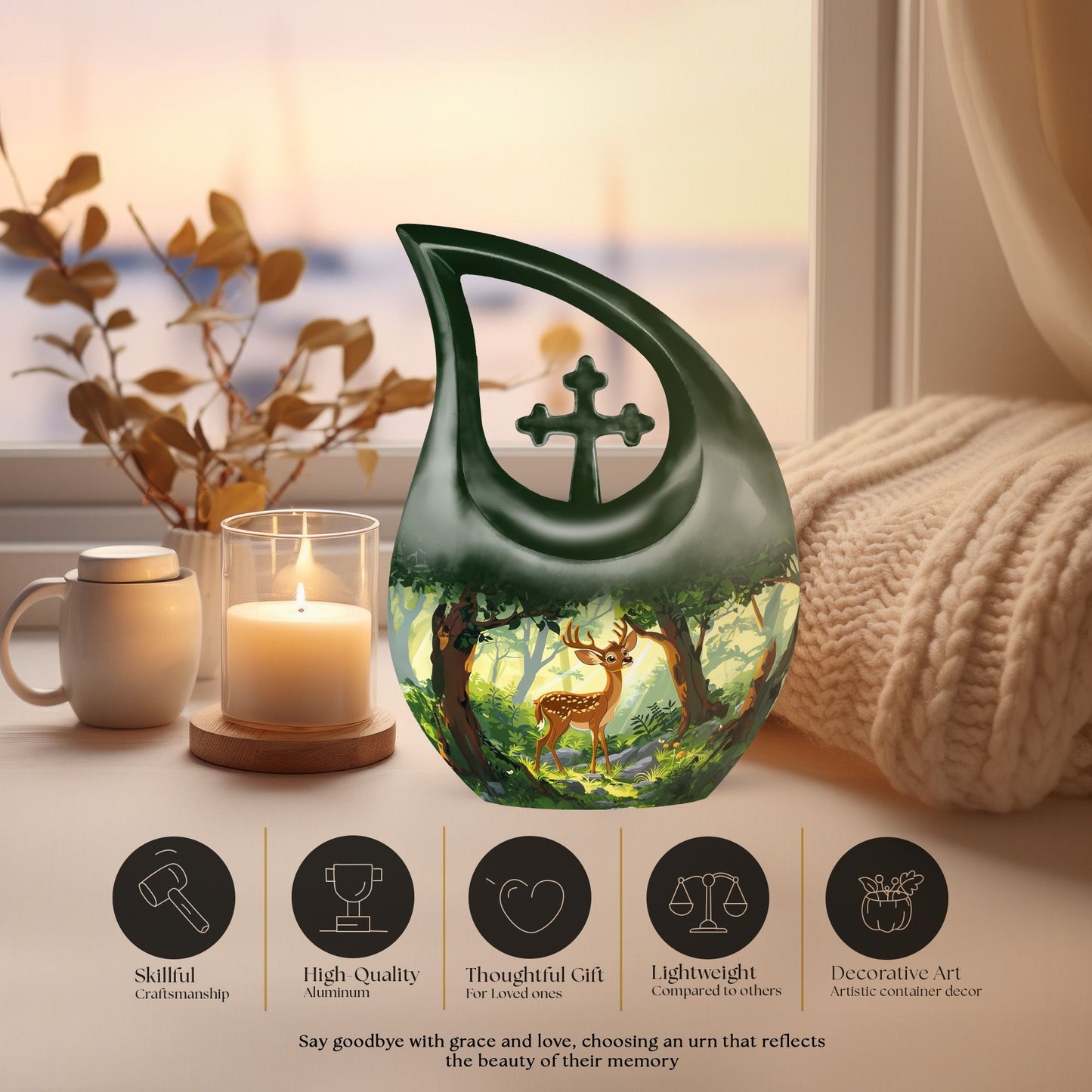 Deer themed Cross Drop design Large Urn 