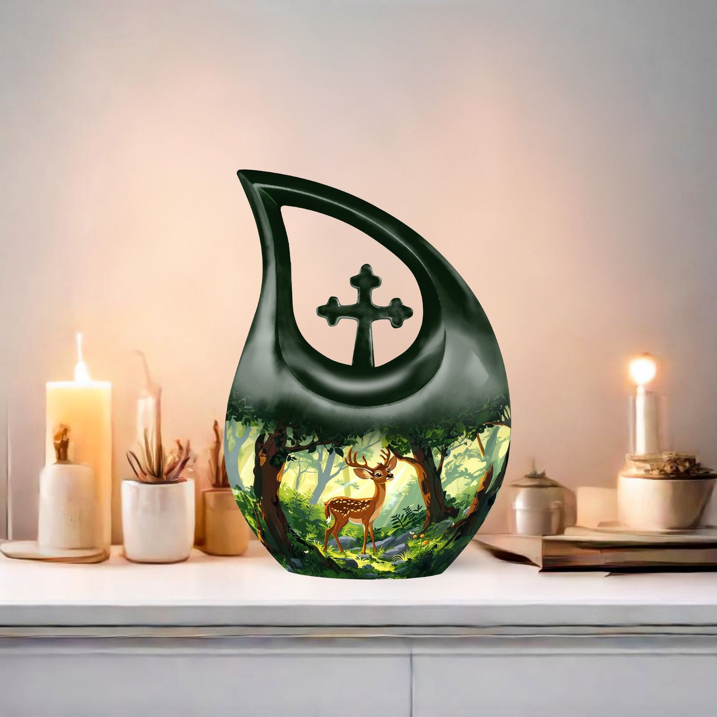 Deer themed Cross Drop design Large Urn 