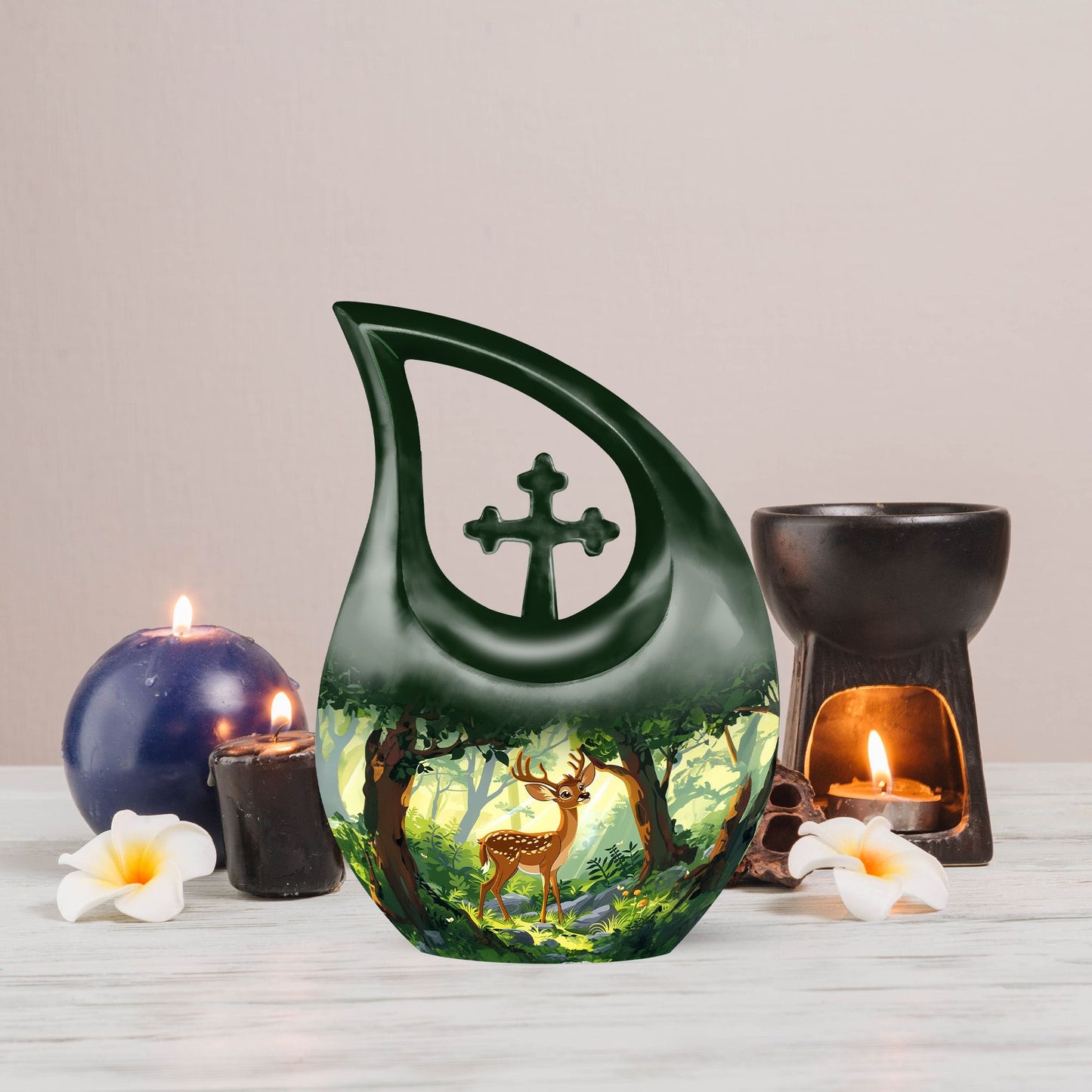 Deer themed Cross Drop design Large Urn 