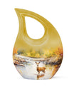 Large 10-inch deer themed Garden Urn with Cross Drop design for ashes