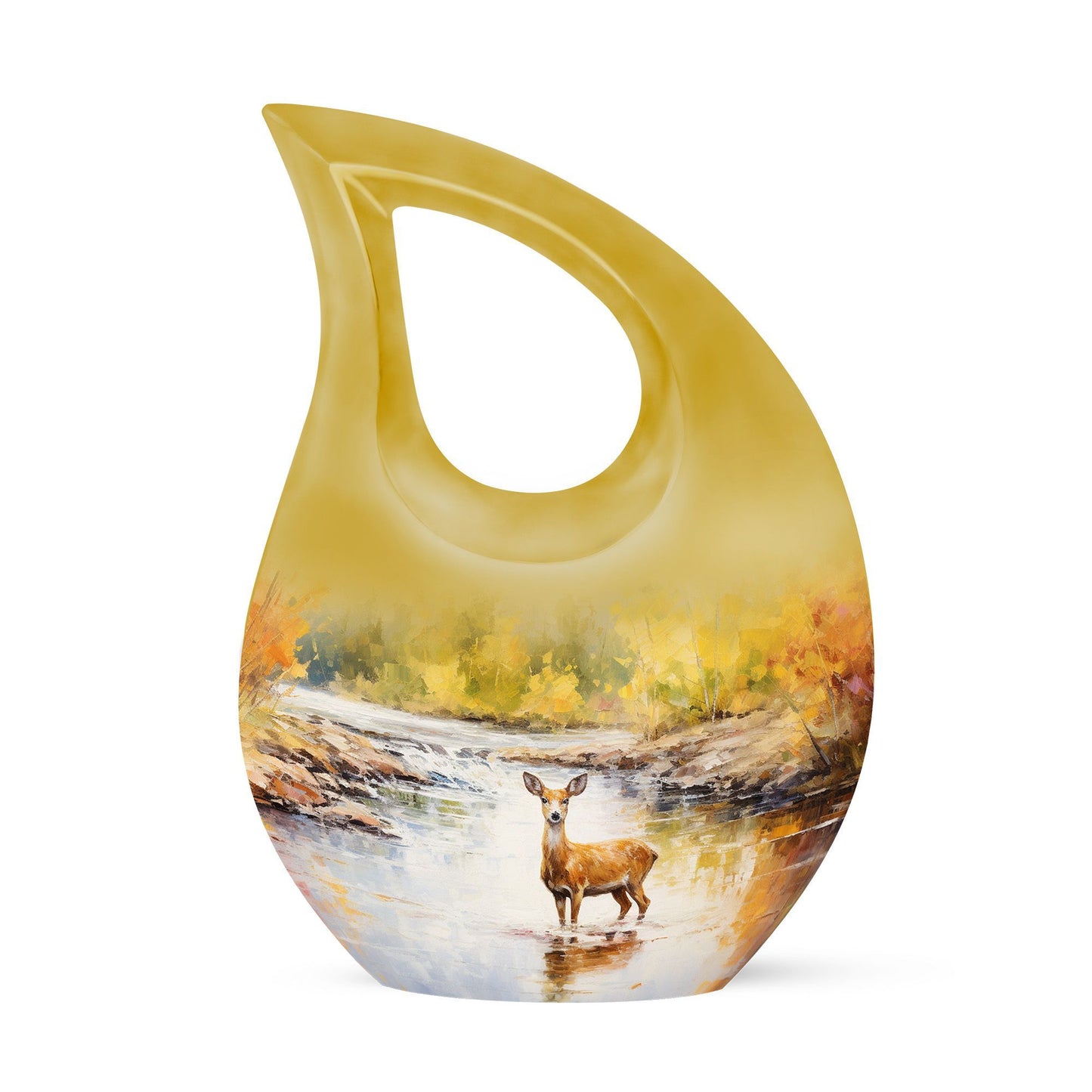 Large 10-inch deer themed Garden Urn with Cross Drop design for ashes