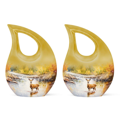 Large 10-inch deer themed Garden Urn with Cross Drop design for ashes