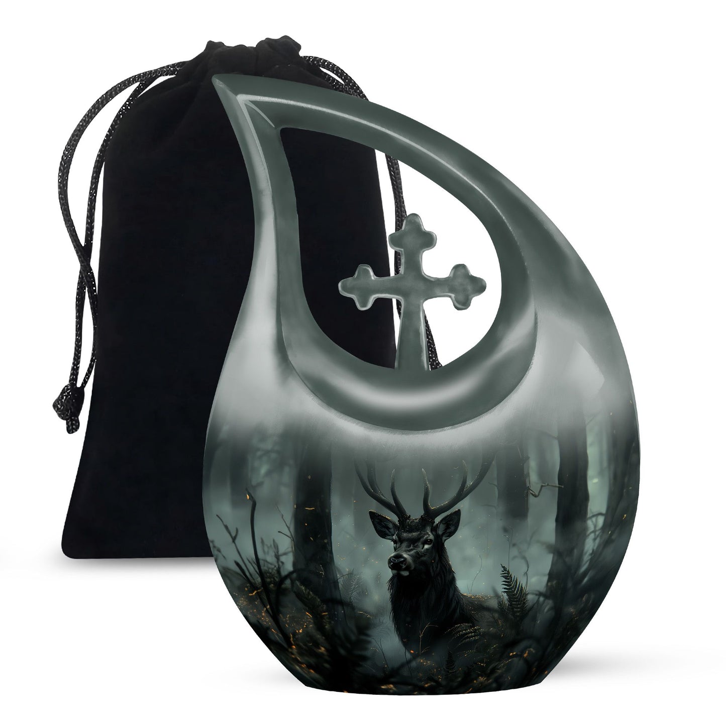 10-inch Deer Urn with Cross Drop design