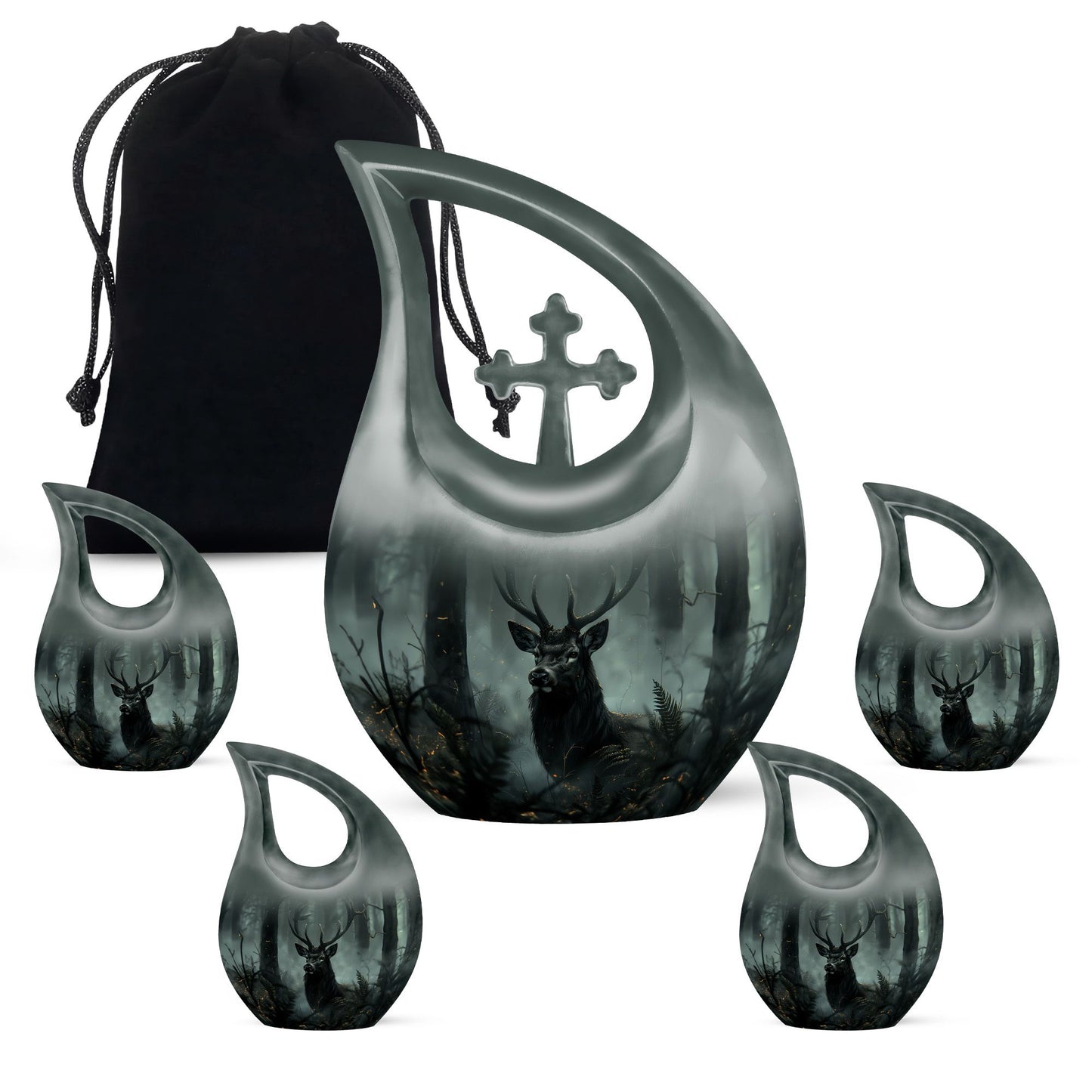 10-inch Deer Urn with Cross Drop design