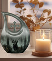 10-inch Deer Urn with Cross Drop design