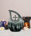 10-inch Deer Urn with Cross Drop design
