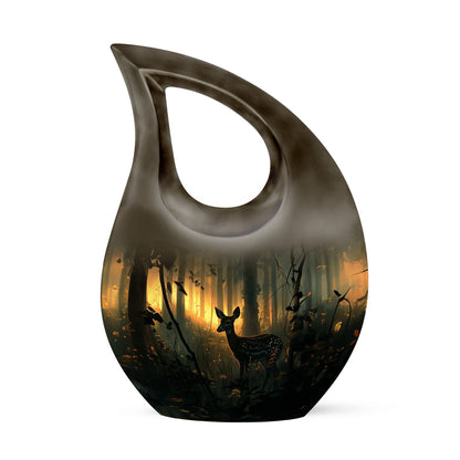 10 inch Deer Themed Cross Drop Design Aluminium Memorial Urn