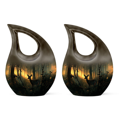 10 inch Deer Themed Cross Drop Design Aluminium Memorial Urn
