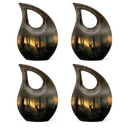 10 inch Deer Themed Cross Drop Design Aluminium Memorial Urn