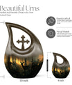 10 inch Deer Themed Cross Drop Design Aluminium Memorial Urn