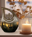 10 inch Deer Themed Cross Drop Design Aluminium Memorial Urn