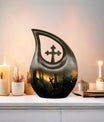 10 inch Deer Themed Cross Drop Design Aluminium Memorial Urn