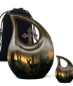 10 inch Deer Themed Cross Drop Design Aluminium Memorial Urn