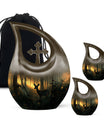 10 inch Deer Themed Cross Drop Design Aluminium Memorial Urn